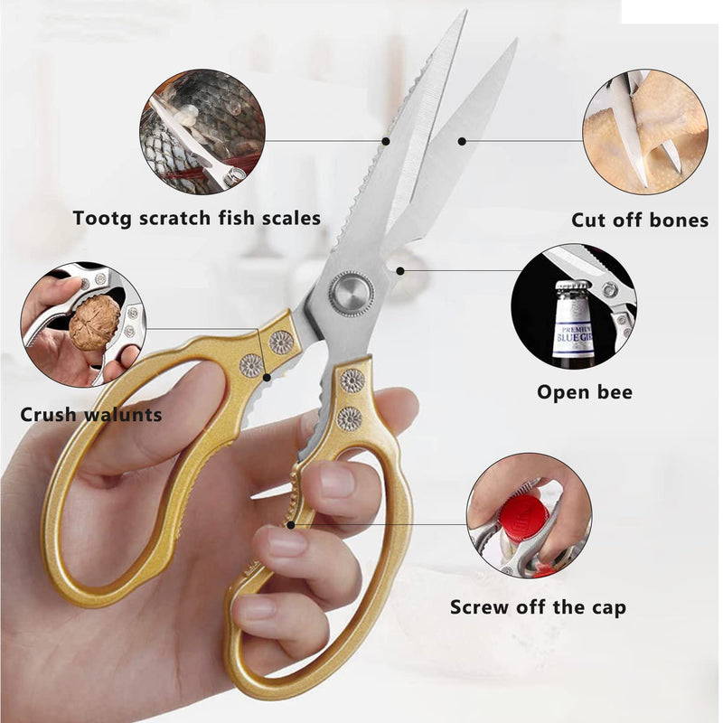 AWinjoy Kitchen Scissors, Heavy Duty Sharp Kitchen Shears Dishwasher Safe,Gold Kitchen Accessories Cooking Shears for Kitchen Meat Chicken Fish Poultry Herb Bread (Gold) Gold - BeesActive Australia