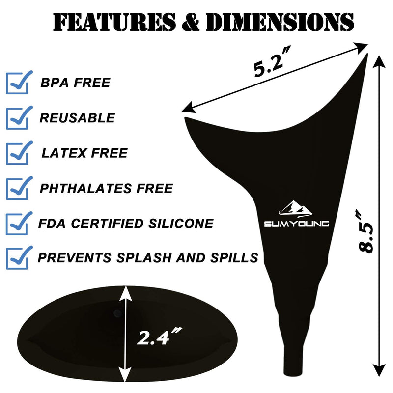 Female Urination Device,Reusable Silicone Female Urinal Portable Women Pee Funnel Urine Cup Allows Pee Standing Up,Compact Design for Car Travel Camping Hiking,with Drawstring Bag and Carabine Black - BeesActive Australia