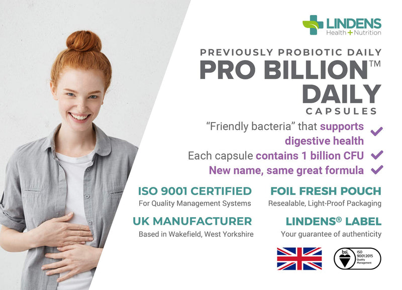 Lindens Pro Billion Daily 120 Pack - Acidophilus Lactobacillus Capsules - 1 Billion CFU - Friendly Bacteria to Support Digestive Health - Suitable for Vegans - Made in the UK and Letterbox Friendly - BeesActive Australia