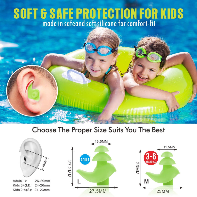 Hearprotek 2 Pairs Ear Plugs for Swimming Kids, Soft Silicone Reusable Kids Swim earplugs for Bathing and Other Water Sports (Free Temporary Tattoos Included) (Green) Green - BeesActive Australia