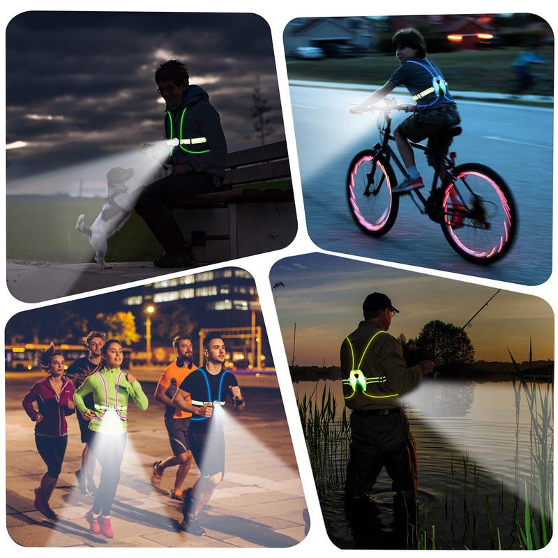 Reflective Running Light Vest,USB Rechargeable, Multicolor Illuminated Safety Vest Camping Gear for Men Women Kids Green Large - BeesActive Australia
