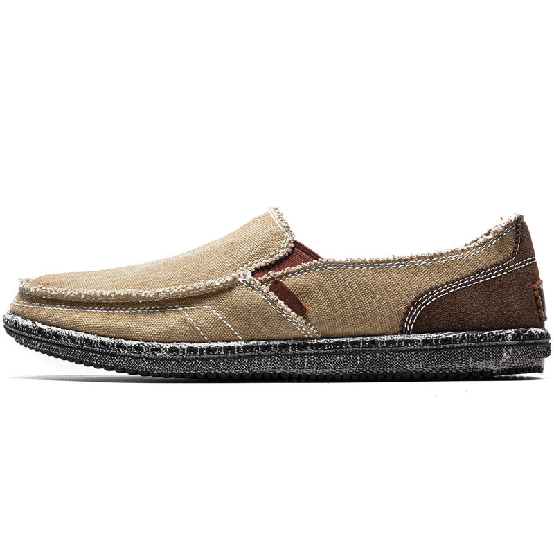 CASMAG Men's Casual Cloth Shoes Canvas Slip on Loafers Leisure Vintage Flat Boat Shoes 7.5 Khaki - BeesActive Australia