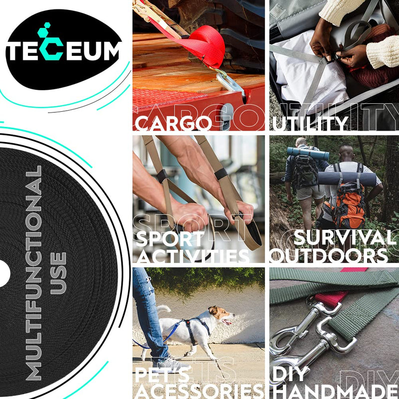 TECEUM 1 Inch Webbing – Black – 10 Yards – 1” Webbing for Climbing Outdoors Indoors Crafting DIY - BeesActive Australia