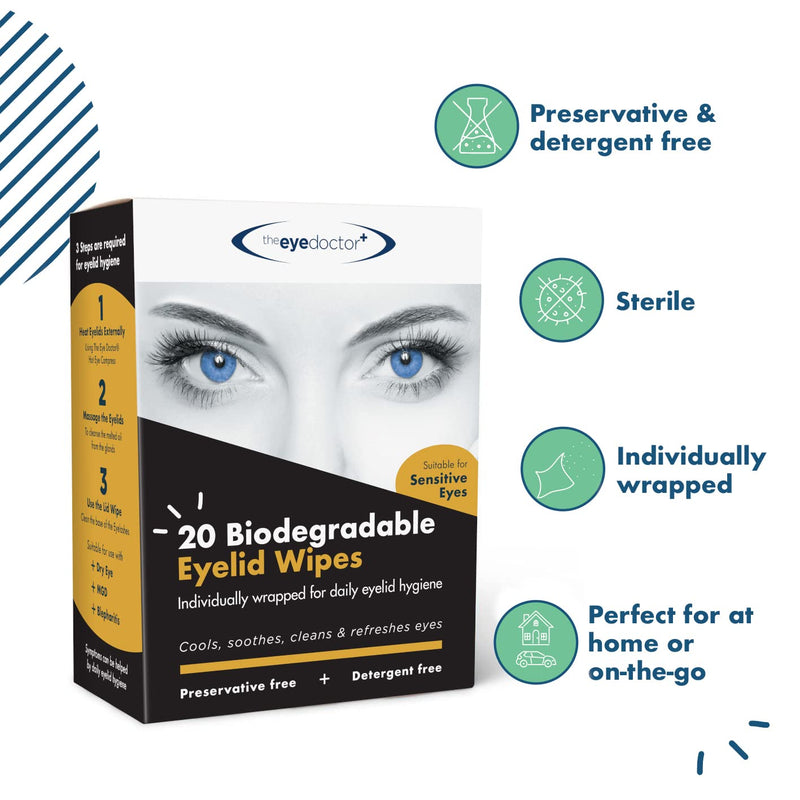 The Eye Doctor Hot Eye Compress & 20x Eyelid Wipes - Reusable Heat Bag Mask & Single Use Cleansing Wipes for Dry Eye, Blepharitis & MGD - Soothing Relief for Tired Sore Eyes Mask & 20 Wipes - BeesActive Australia