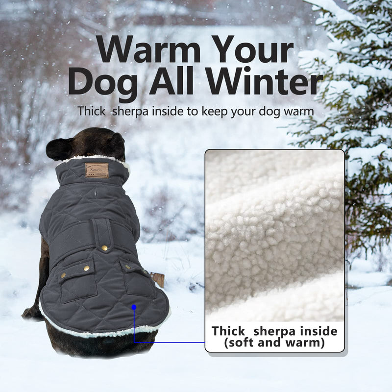 KYEESE Dog Cold Weather Coats Windproof Padded Sherpa Warm Dog Jacket for Small Medium Large Dogs with Leash Hole Dog Apparel XX-Large Gray - BeesActive Australia