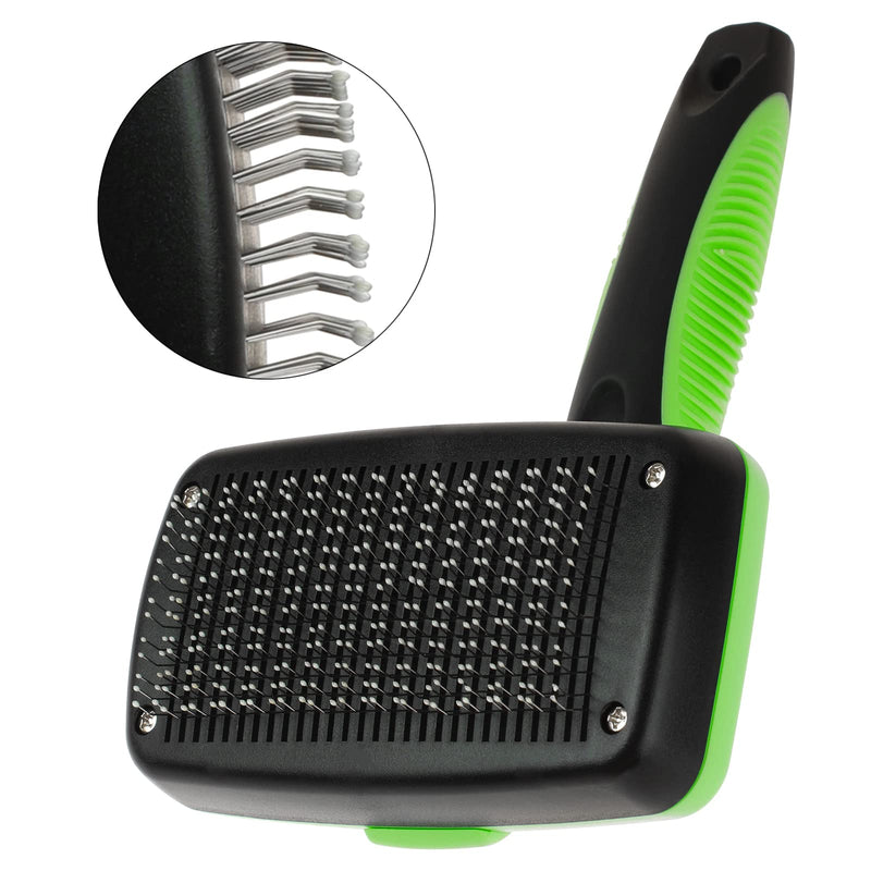 smartelf Pet Grooming Brush, Self-Cleaning Slicker Brush for Dogs and Cats Long & Short Hair, Rounded Tips Retractable Dog Brush for Shedding Loose Undercoat,Tangled Knots ,Matted Fur (Green) Rounded Massaging Particles Green - BeesActive Australia