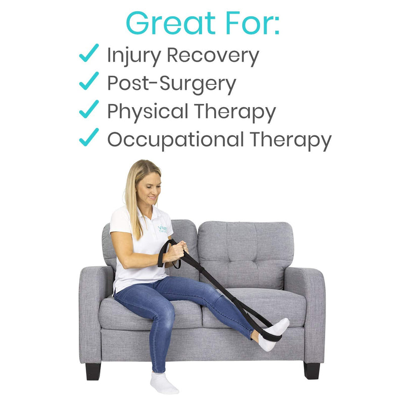 Vive Leg Lifter, Proflex Strap - Assist with Nylon Webbing for Recovery, Stretching - Feet Loop with Hand Grips - Lift and Stretch Foot, Calf - Rigid for Elderly, Handicapped, Injury, Car and Bed Black - BeesActive Australia