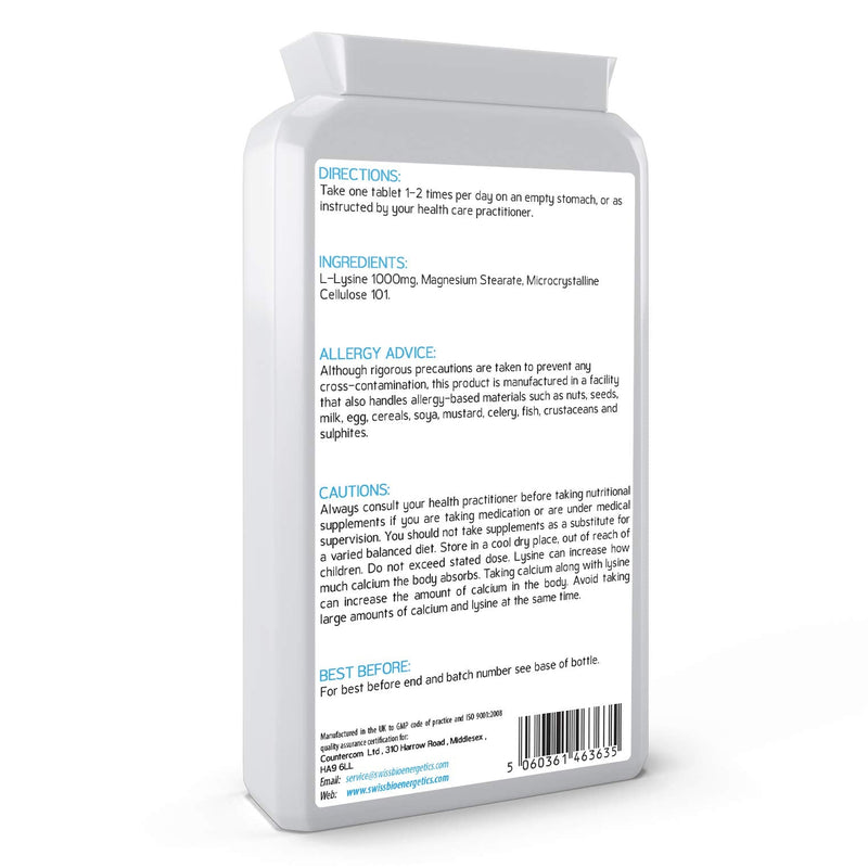 L-Lysine Tablets 1,000mg 90 Tablets - High Strength Essential Amino Acid Promoting Absorption of Calcium and Healthy Hormonal Stress Responses - BeesActive Australia