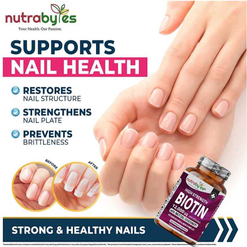 Biotin Hair Growth Supplement 12000mcg enriched with Coconut Oil (MCT) | 180 Vegan Capsules, 6 Months Supply | Hair Growth Supplement Capsules for Men & Women, Healthy Skin, Hair, Nails, Made in UK - BeesActive Australia