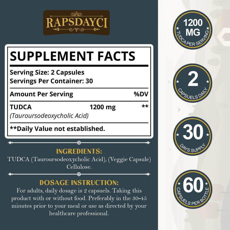 Ultra Strength TUDCA (1200mg Per Serving), 60 Capsules - Tauroursodeoxycholic Acid, Liver Support Supplement, Enhances Proper Bile Production, Boosts Digestion and Immune System Support Pack of 1 - BeesActive Australia