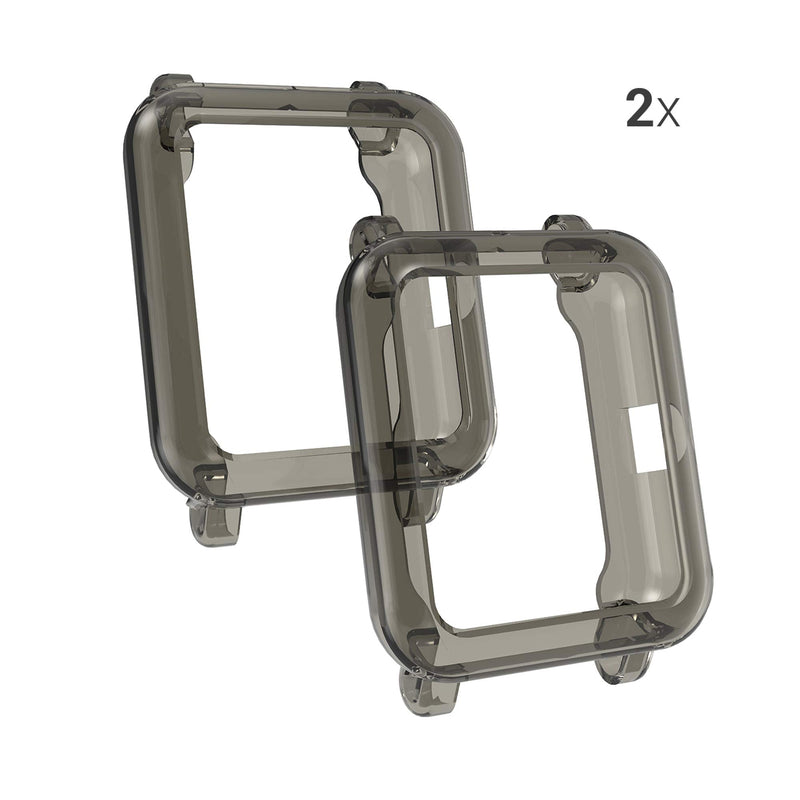 kwmobile 2-Pack Fitness Tracker Frame Compatible with Huami Amazfit Bip S/Bip S Lite - Case Sport Tracker TPU Silicone Cover - Black/Transparent black / transparent - BeesActive Australia