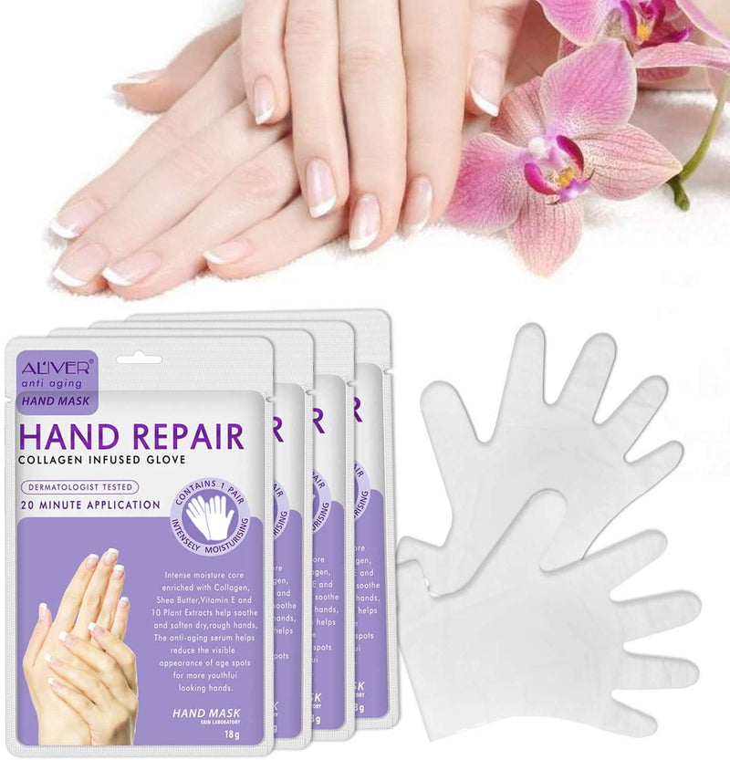 4 Pack Hands Moisturizing Gloves, Hand Spa Mask Infused Collagen, Serum + Vitamins + Natural Plant Extracts for Dry, Cracked Hands, Moisturizer Hands Mask, Repair Rough Skin for Women&Men - BeesActive Australia