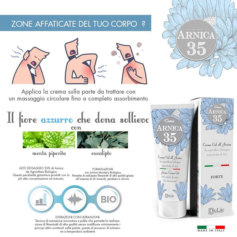 Dulàc Natural Arnica Gel Cream Extra Strong 2.53 Fl Oz with 35% Organic Arnica Montana Extracts for Joint and Muscle Relief, Made in Italy Arnica Bruise Cream Extra Strength, Cool Effect 2.53 Fl Oz (Pack of 1) - BeesActive Australia