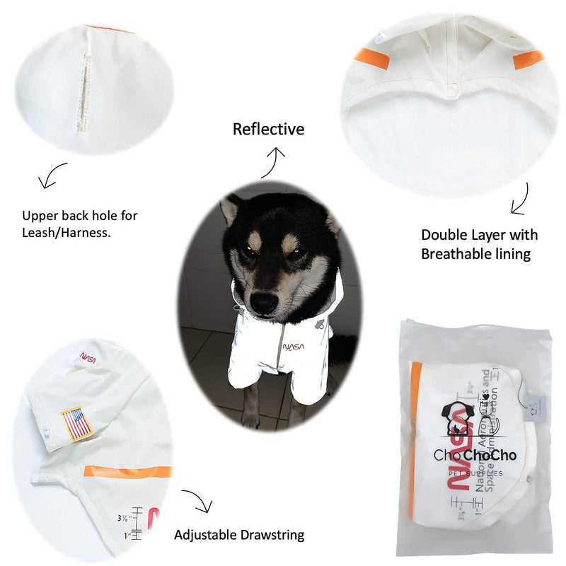 ChoChoCho Dog Raincoats, Reflective Rain Jacket Water Proof, Dog NASA Costume, Dog Clothes, Pet Stylish Streetwear Outfit for Dogs Cat Puppy Small Medium Large 3XL (Chest: 23''-28'' / Suggest: 28-41 lbs) White (Reflective) - BeesActive Australia