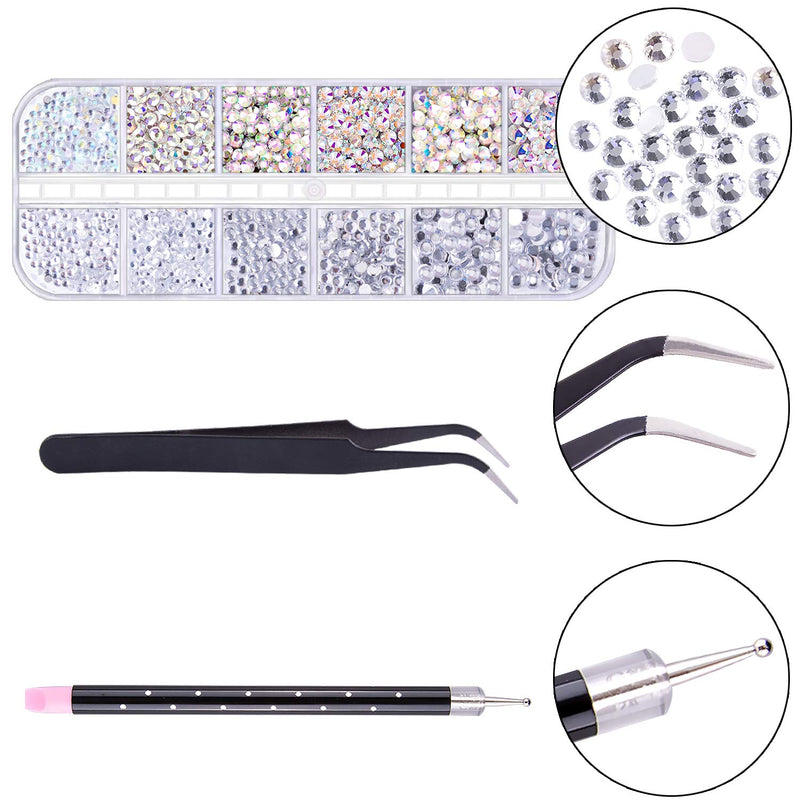 Duufin 11220 Pcs Nail Rhinestones Flatback Crystal Nail Jewels Rhinestones Nail Studs with 5 Pcs Rhinestone Picker Dotting Pen and 1 Pc Pick Up Tweezer for Nails Art Clothes Shoes Bags Decoration - BeesActive Australia