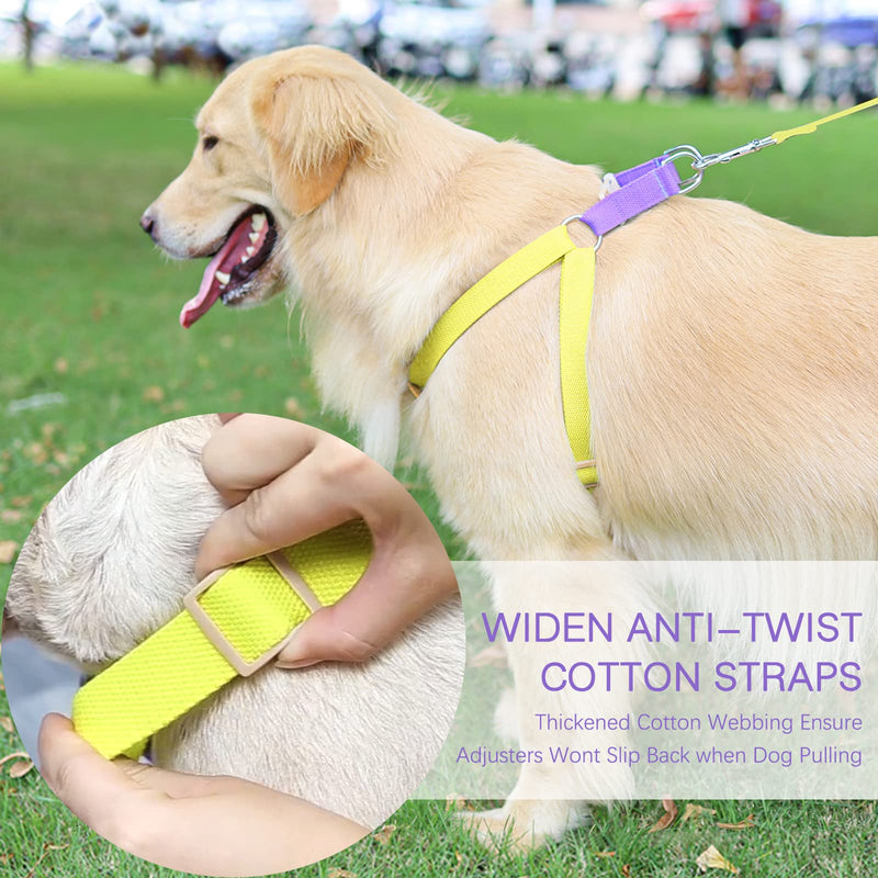 No Pull Dog Harness and Leash Set, Step in Dog Halter Harness with Poop Bag Holder, Adjustable Lightweight Cotton Straps Suitable for Small Medium Large Dogs Outdoor Walking Running Hiking Purple-Yellow S - BeesActive Australia