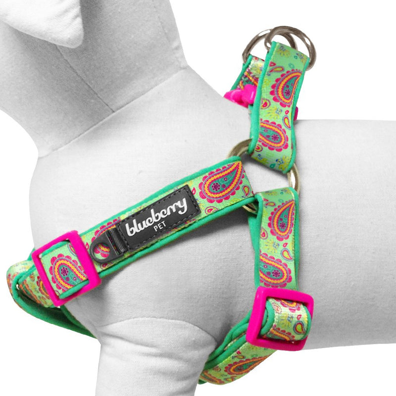 Blueberry Pet 7 Patterns Soft & Comfy Flower Print Neoprene Padded Dog Harnesses (16.5" - 21.5") Chest Girth (Pack of 1) Emerald Green - BeesActive Australia
