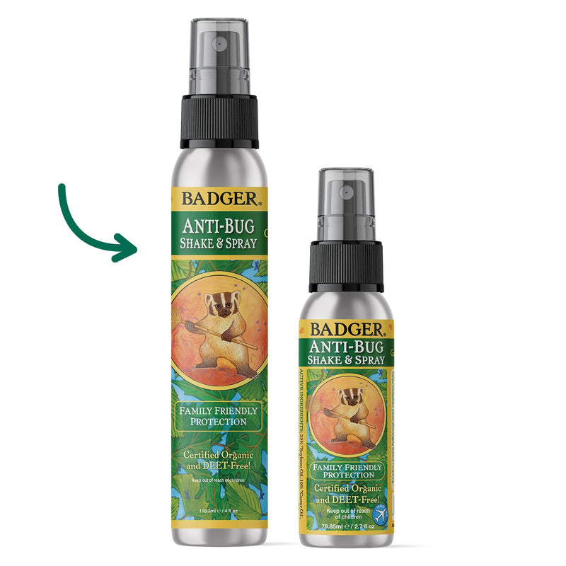 Badger - Anti-Bug Shake & Spray, DEET-Free Natural Bug Spray, Eco-Friendly, Certified Organic Mosquito Spray, Great for Kids, Insect Repellent, 4 Fl Oz - BeesActive Australia