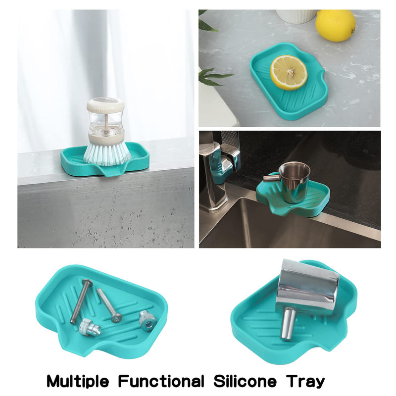 MicoYang Silicone Bathroom Soap Dishes with Drain Spout-Bathroom and Kitchen Sink Organizer,Sponge Holder,Dish Soap Tray,Perfect for Dispenser,Scrubber,Bottle,Cup on Sink or Counter-Mint 4.9"×3.2" Mint S(4.9"×3.2") - BeesActive Australia