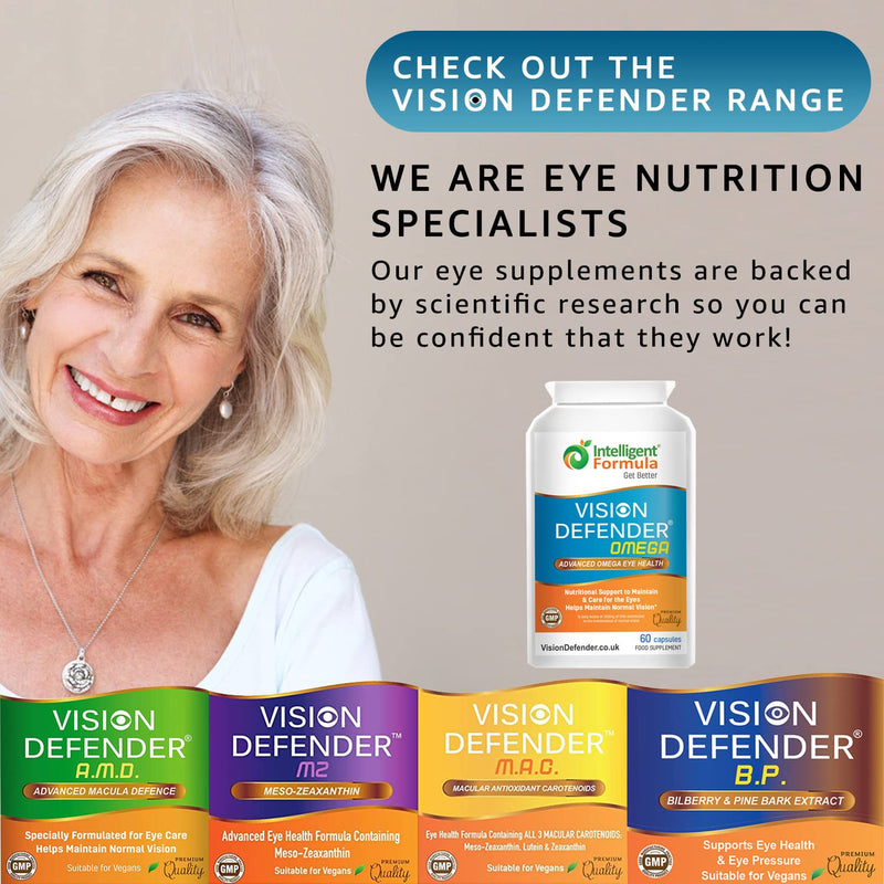 VISION DEFENDER OMEGA Eye Supplement - High Strength 1000mg Pure Omega-3 Fatty Acids Fish Oil (400mg EPA, 200mg DHA per capsule) + Vitamin E - Eye Care & Relief for Dry Eyes - (60 Softgels) Made in UK - BeesActive Australia