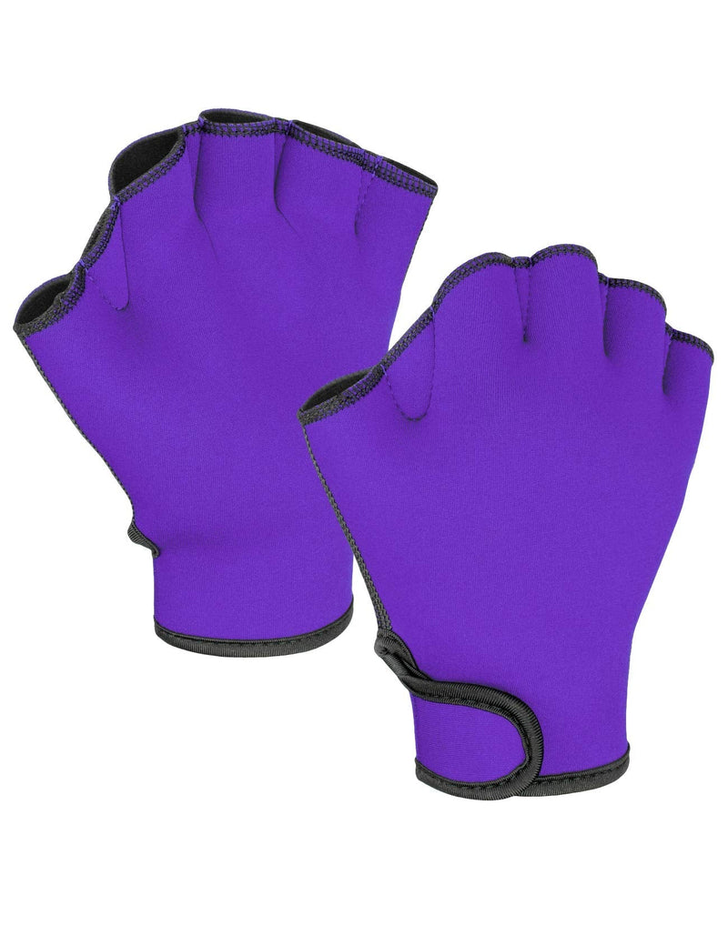 FitsT4 Aqua Gloves Webbed Paddle Swim Gloves Fitness Water Aerobics and Water Resistance Training for Men Women Children Purple Medium - BeesActive Australia