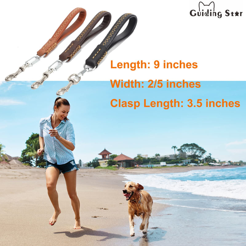 Guiding Star Brown Short Dog Leash Padded Handle Real Leather Sewn by Hand - BeesActive Australia