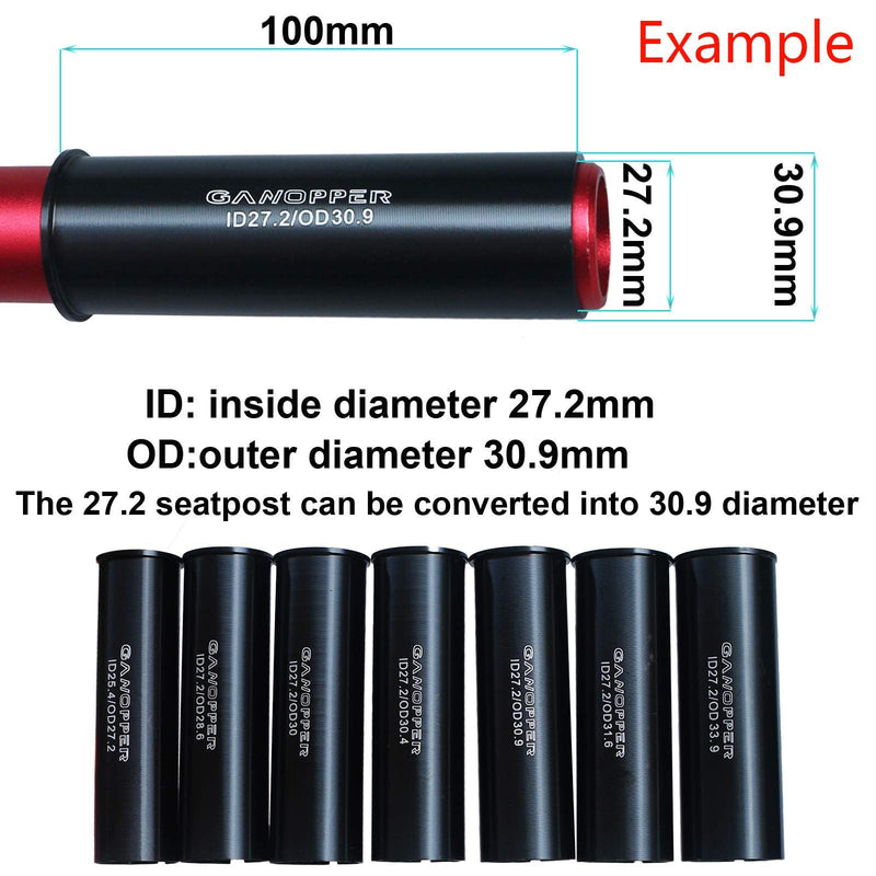 GANOPPER 100mm Long Seatpot Shim 22.2 25.4 26.6 27.2 to 28.6 30 30.4 30.9 31.6 31.8 33.9 34.9 36 Alloy Bicycle Seat Post Tube Adapter 25.4 I.D./26.6 O.D. - BeesActive Australia