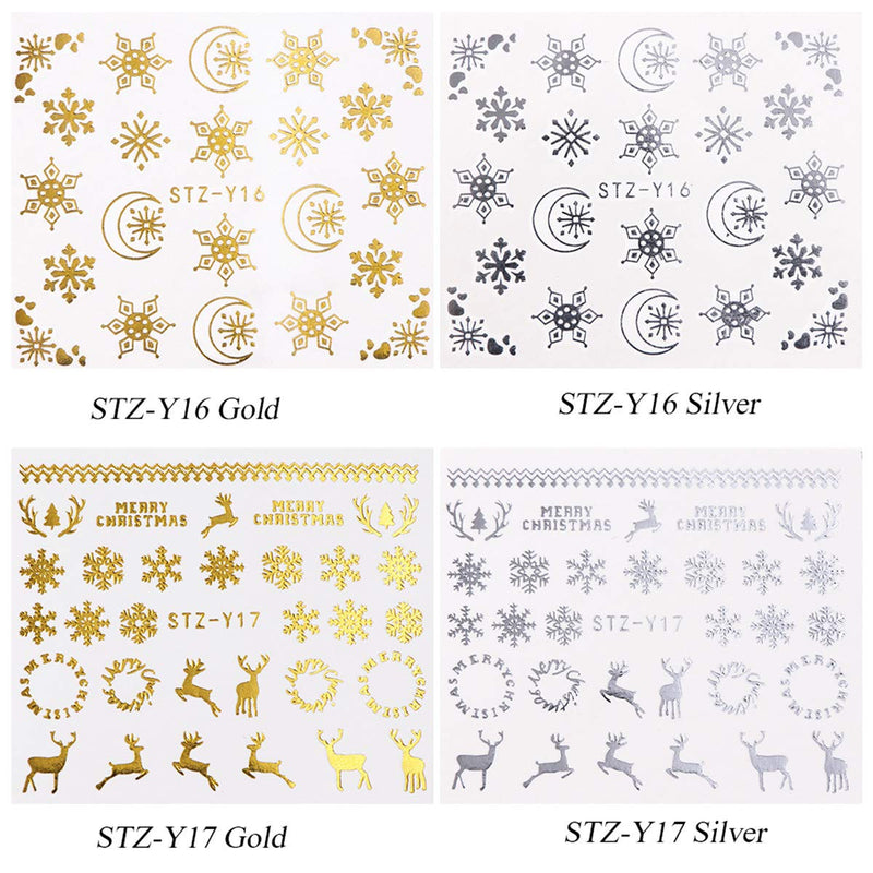 Miss Babe 16pcs Gold Silver Nail Sticker Water Snowflake Tree Deer Pattern for Nail Art Decoration Glitter DIY Decals Manicure Set - BeesActive Australia