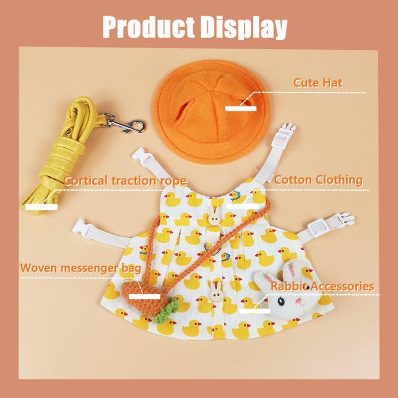 Guinea Pig Clothes,Soft Bunny Ferret Clothes with Pet Rabbit Harness and Leash Mini Hat Bag Cute Brooch for Kitten Small Animal Collars DuckYellow - BeesActive Australia