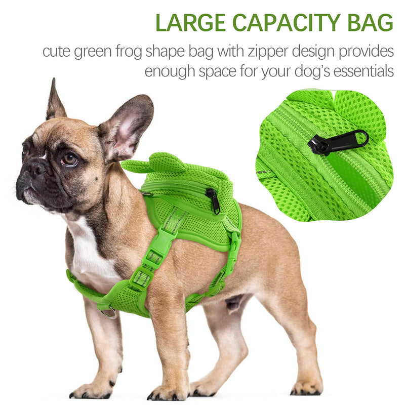 IDOMIK Dog Backpack No-Pull Pet Harness Vest with Saddle Bag Backpack, Cute Frog Shape Self Carrier Backpack Travel Camping Hiking, Adjustable Puppy Mesh Bag Vest with D-Ring for Small Medium Dogs Green Frog - BeesActive Australia