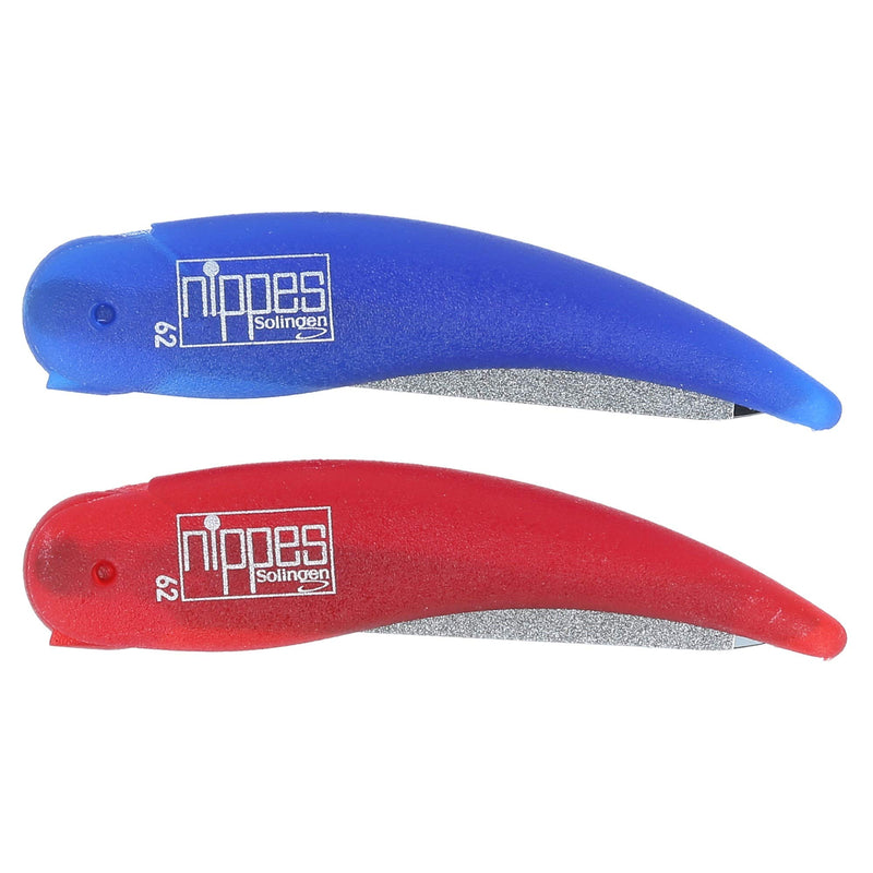 Nippes Folding Pocket Size Nail File Set with Buffers Quality Handmade in Solingen Germany Portable for Travel Pedicures Manicures Ergonomic Hand Grip Durable Metal Design Blue & Red Set [2 Pack] 2 Pack - BeesActive Australia