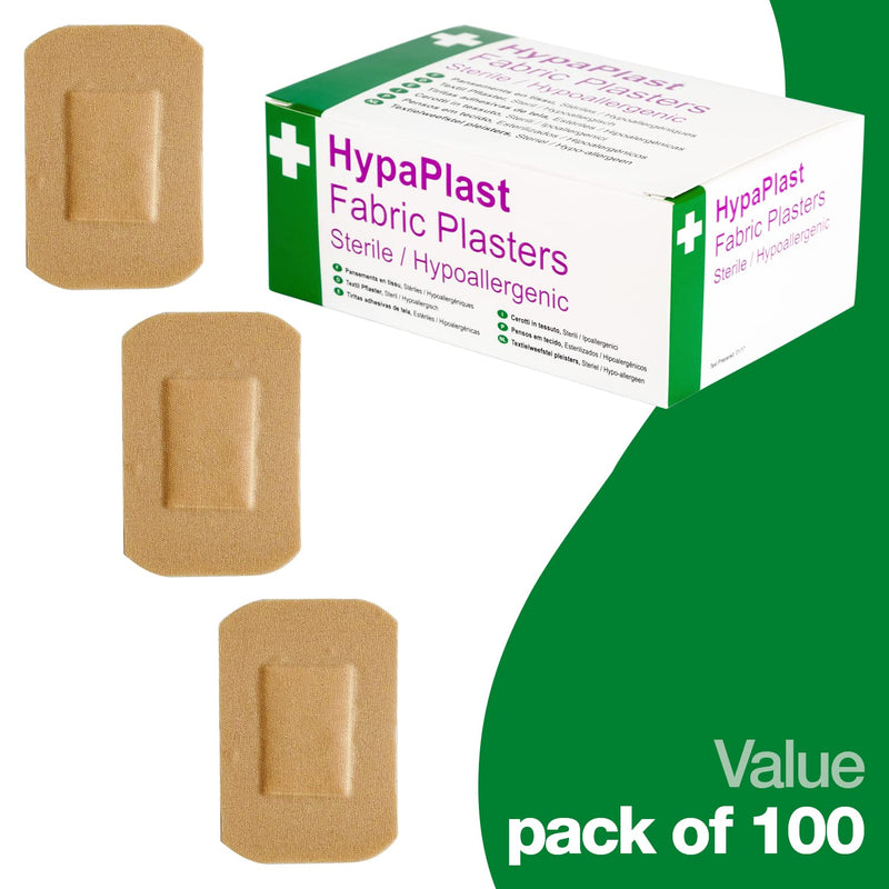 HypaPlast Large Fabric Plasters, 7.2x5cm (Pack of 100) Sterile Hypoallergenic 7.2 x 5cm (Pack of 100) Single - BeesActive Australia