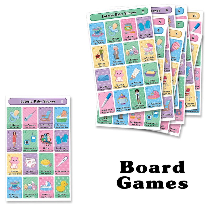 Baby Shower Loteria Bingo - Bilingual English Spanish, for up to 10 Players - BeesActive Australia