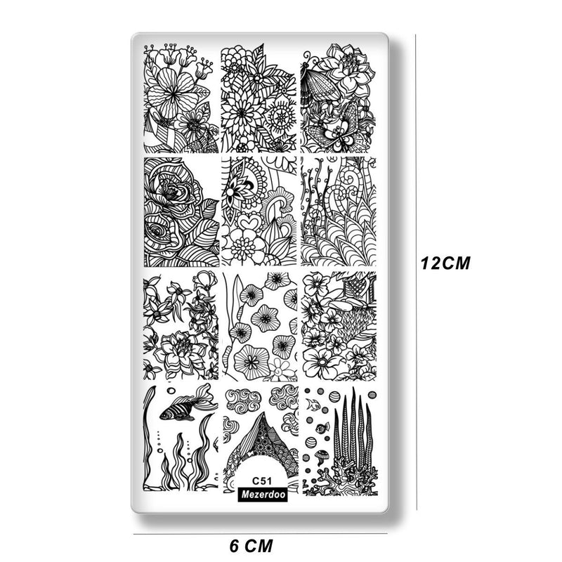 Nail Stamping Plates Set DIY Manicure Plate Flower Geometry Series 5Pcs Nail Art Plates+1Pcs 20 Slots Large Rectangular Nail Art Stamping Template Holder Bag As shown in Image - BeesActive Australia