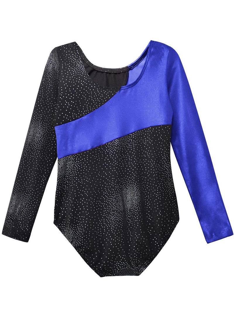 Long Sleeve Leotards for Girls Gymnastics Ballet Dance Outfit Sparkle Stars Black Blue Black With Blue 2-3T - BeesActive Australia