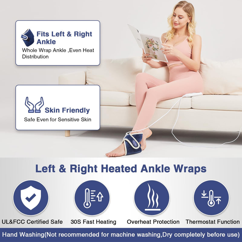 AOBOCO 1 Pack Ankle Heating Pad for Pain Relief - Foot Ankle Wrap for Planters Fasciitis/Achilles Tendinitis - Auto Shut Off & 86℉-158℉ Adjustable Heated Ankle Brace for Men/Women - BeesActive Australia