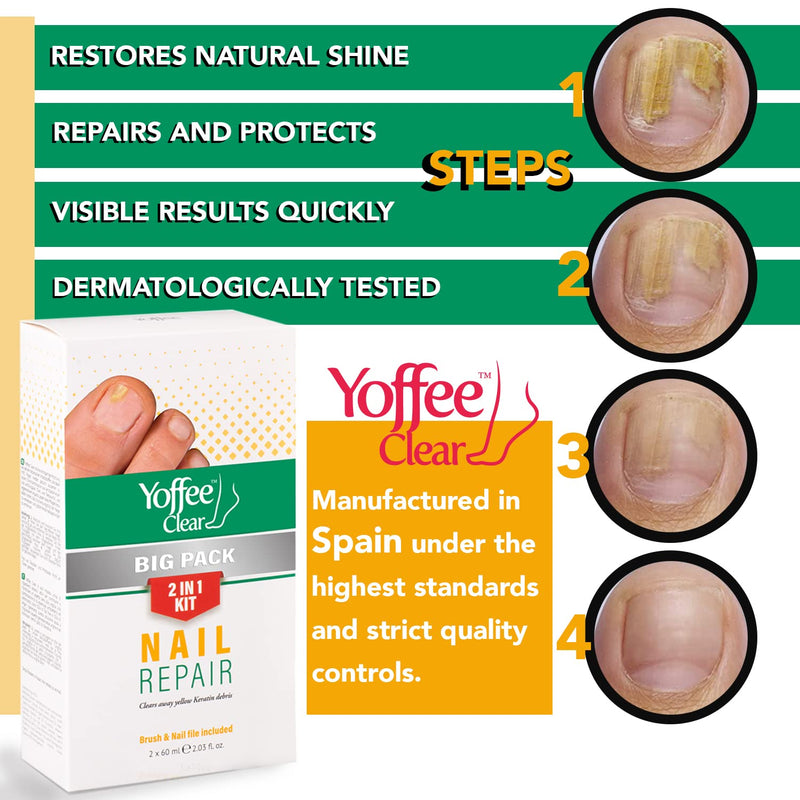 Yoffee Clear Nail Care Kit 2 x 60ml Bottle - Fungal Nail Treatment for Finger and Toe Nail - Antibacterial & Antiseptic - Antifungal with Organic Argan Oil, Tea Tree Oil–Improved Formula/Made in Spain - BeesActive Australia