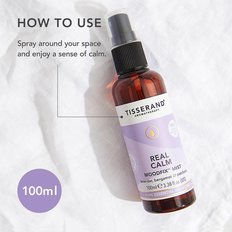 Tisserand Aromatherapy - Real Calm MoodFix Mist - 100% Pure Essential Oil - Lavender, Bergamot, and Patchouli - Calming Aromatherapy - 100ml - BeesActive Australia