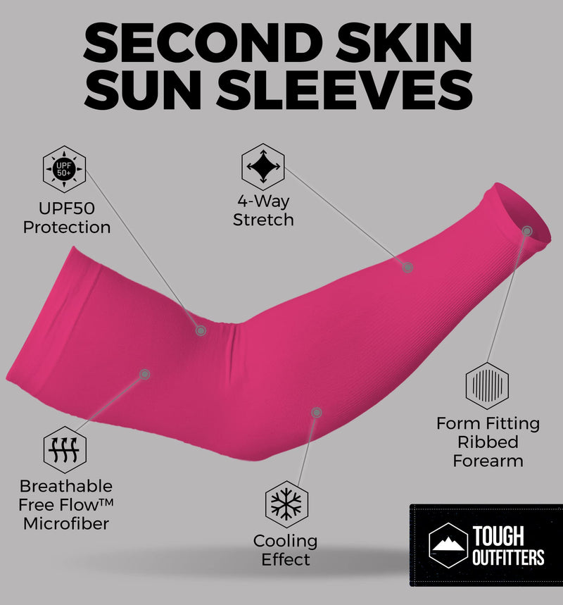 Tough Outdoors Sun Protection Arm Sleeves for Men & Women - UV Sleeves - Sun Sleeves for Golf - Cycling - Football Sleeves OSFM Hot Pink - 1 Pair - BeesActive Australia