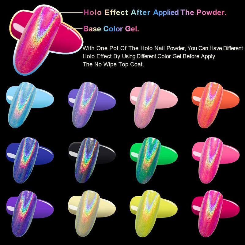 Holographic Nail Powder Holo Powder for Nails Chrome Nail Powder Rainbow Unicorn Mirror Effect Glitter Dust Multi Manicure Pigment Nail Art DIY Deco with Sponge Tool/3pcs, 0.04oz/1g - BeesActive Australia