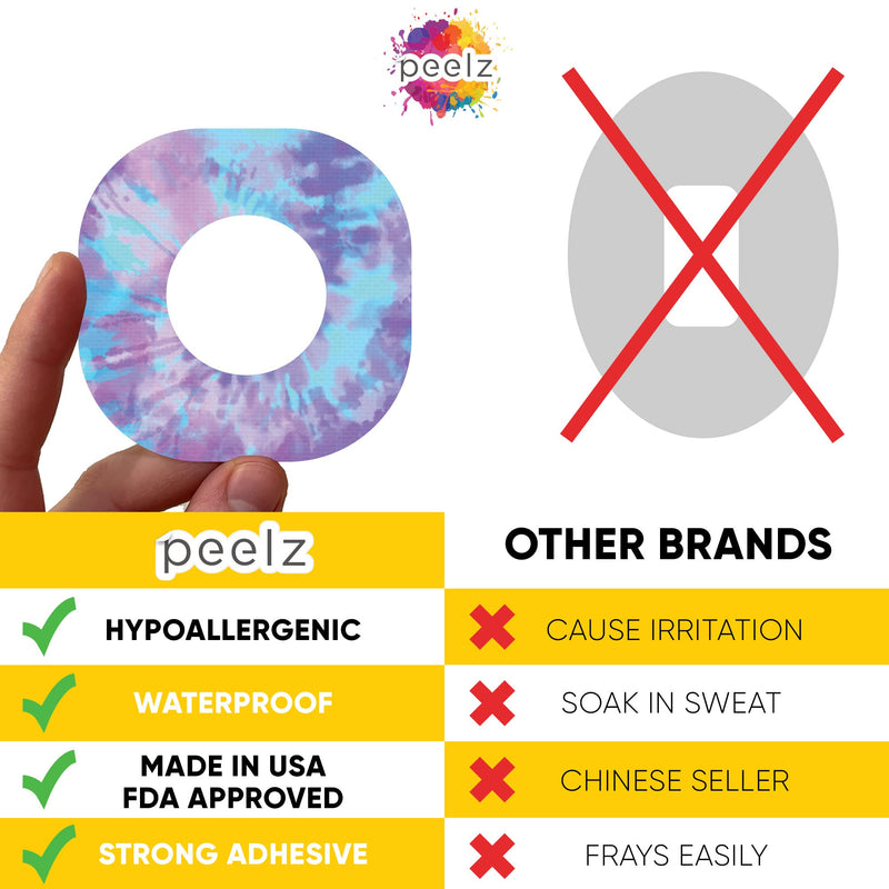 Peelz Dexcom G7 Adhesive Patches 25 Pack - US-Made Waterproof CGM Sensor Patches for 14+ Days - Sensitive Skin Diabetic Patches for Glucose Monitor - Dexcom Stickers - (Tie-dye) TIE-DIE - BeesActive Australia