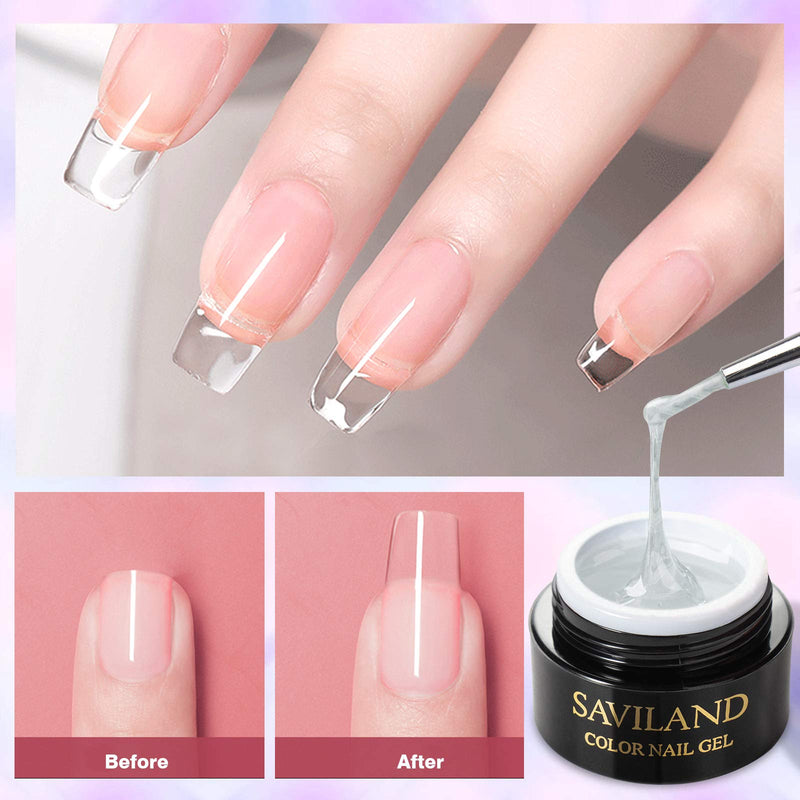 Saviland Builder Gels Nail Kit - 4 colors Nail Extension Gel Kit Nail Strengthen Clear Pink White Nude Pink Hard Gel Nail Art Manicure Set with 100 PCS Nail Forms Nail Brush for Beginners - BeesActive Australia