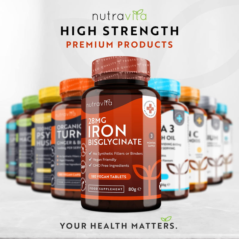 Iron Tablets 28mg � 180 Vegan Tablets (3 Month Supply of Iron Supplements) � Contributes to The Reduction of Tiredness and Fatigue � Suitable for Men and Women � Made in The UK by Nutravita - BeesActive Australia