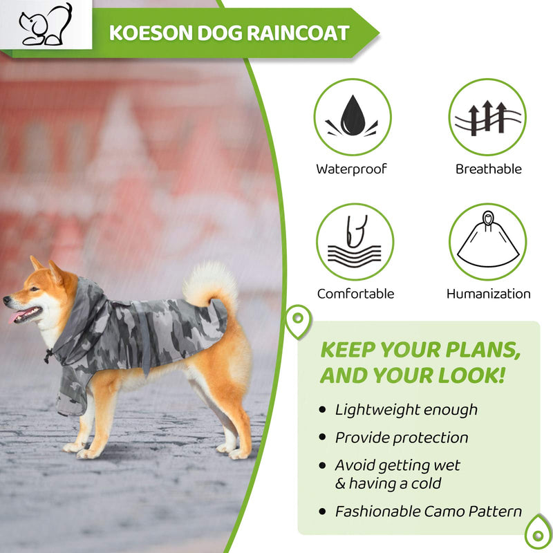 KOESON Dog Raincoat Waterproof Pet Rain Jacket, Reflective Adjustable Dog Rain Poncho Slicker with Leash Hole, Camouflage Lightweight Rainproof Hoodie Clothes for Medium Large Dogs Grey XX-Large Grey Camo - BeesActive Australia