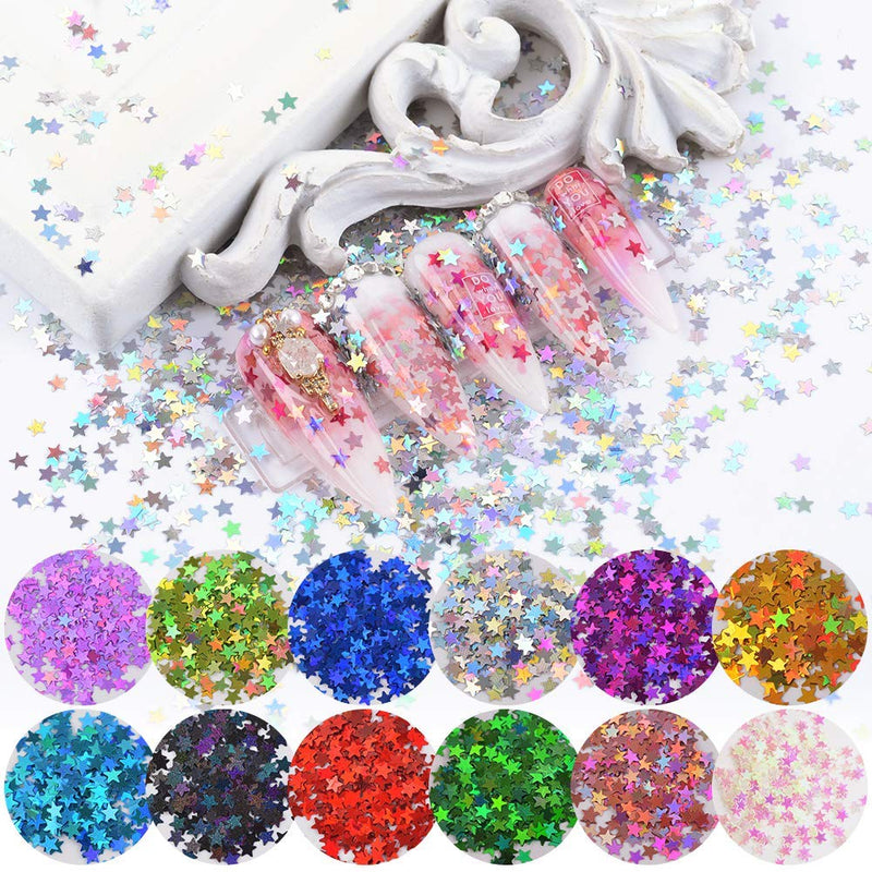 DSHIJIE Mixed Color Glitter Acrylic Five Star Sequins Sheet Tips Decoration Nail Art Manicure Kit 12 Colors - BeesActive Australia