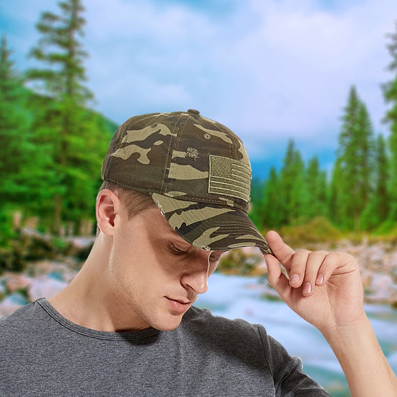 VODIORE American Flag Cap Embroidered USA Distressed Baseball Cap Dad Hat Green Camouflage - BeesActive Australia