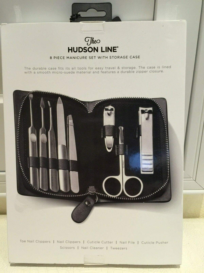 Hudson Line 8 pcs Manicure Pedicure Set File Nail Clippers Stainless Steel Case - BeesActive Australia