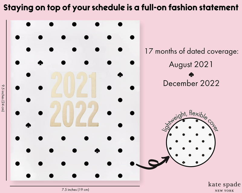 Kate Spade New York Large Lightweight 2021-2022 Monthly Booklet Planner, 17 Month Stitch Bound Diary Dated Aug 2021 - Dec 2022 with Notes & Holiday Pages, Black Spade Dot - BeesActive Australia