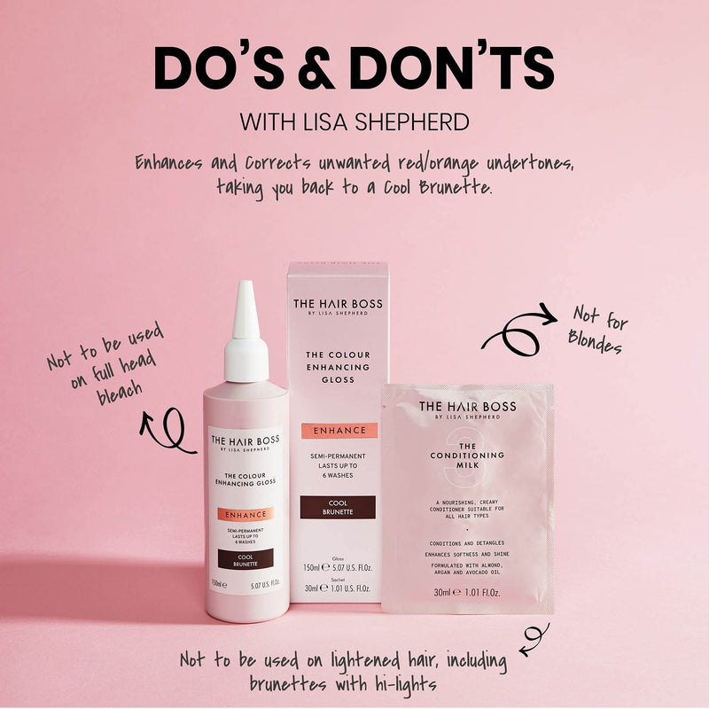 THE HAIR BOSS BY LISA SHEPHERD Cool Brunette Colour Enhancing Gloss, Semi-Permanent Hair Treatment for 6 Washes, 150ml, white - BeesActive Australia