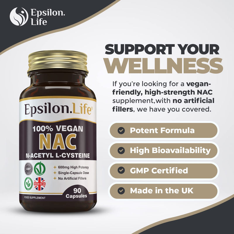 NAC 600mg Vegan Supplement - N-Acetyl-Cysteine Nutritional Supplements - 90 Capsules - Made in The UK - No Artificial Fillers - Just NAC and Rice Flour - BeesActive Australia